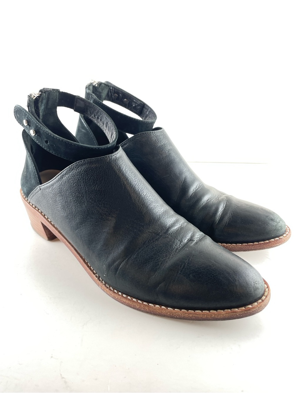 Loeffler Randall Black Leather Ankle Strap Booties Size 8B | Minimalist Western